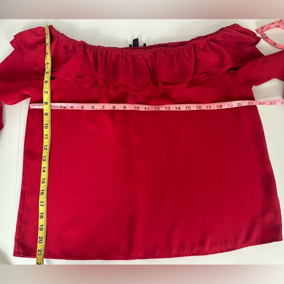 J Crew Mercantile Sz L Women Red Off The Shoulder 3/4 Sleeve Lightweight Blouse - Picture 4 of 8